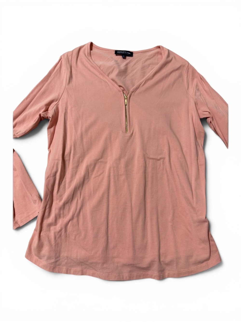 Jones New York Peach Zip-Front Long Sleeve Top